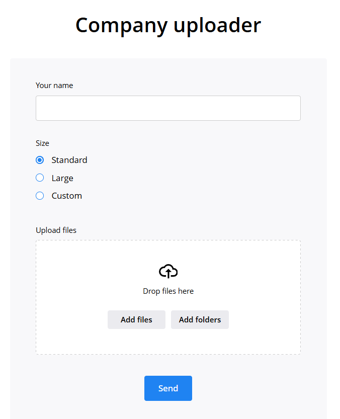 One-page uploader with the form and upload widget on a single screen